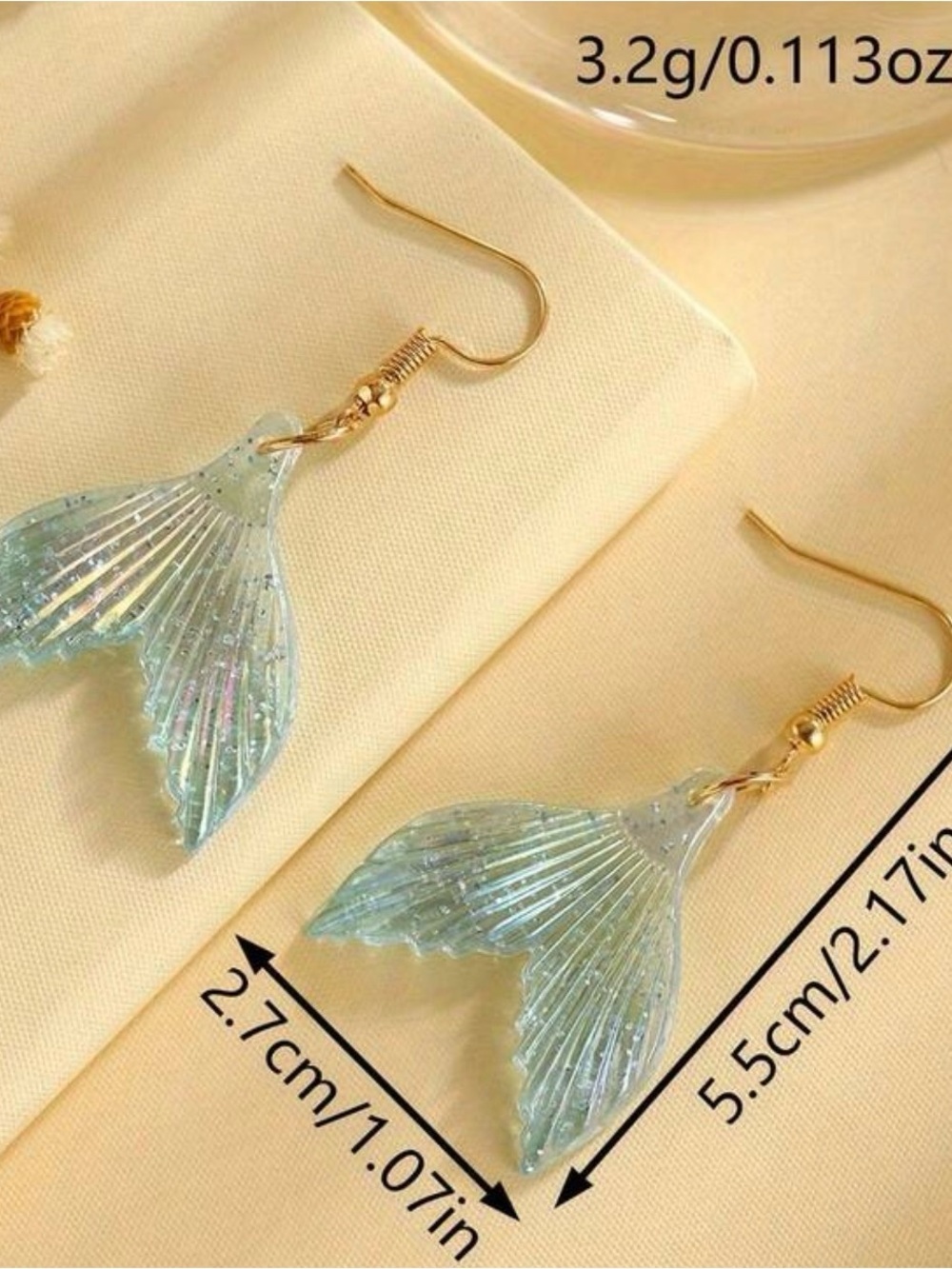 Gold Hook Iridescent Mermaid Tail Earrings in Pink & Blue - Picture 6 of 7